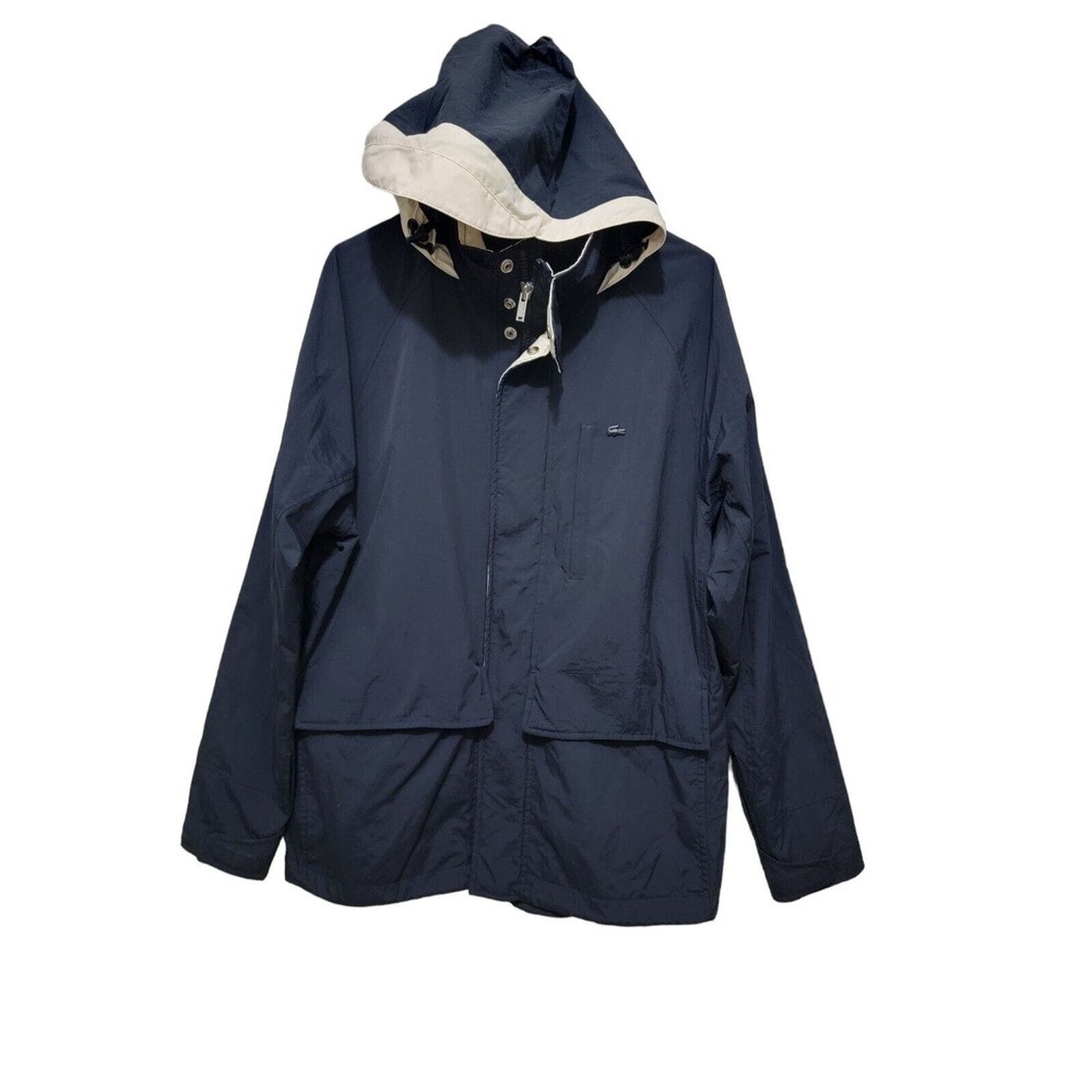 Lacoste Blue Polyamide Insulated Windbreaker Hoodie Track Jacket Men Size UK 50